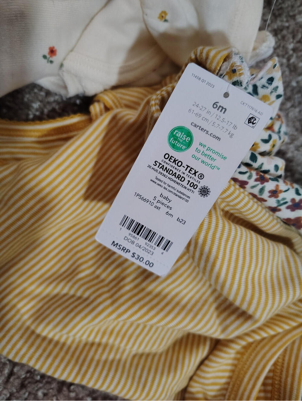 Baby Girl 6 mo Nwt Carters 100% Cotton 4 piece one piece snap  blue yellow - Picture 3 of 4